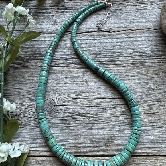 Sterling Silver Graduated Heishi Turquoise Bead Necklace. 18 inch